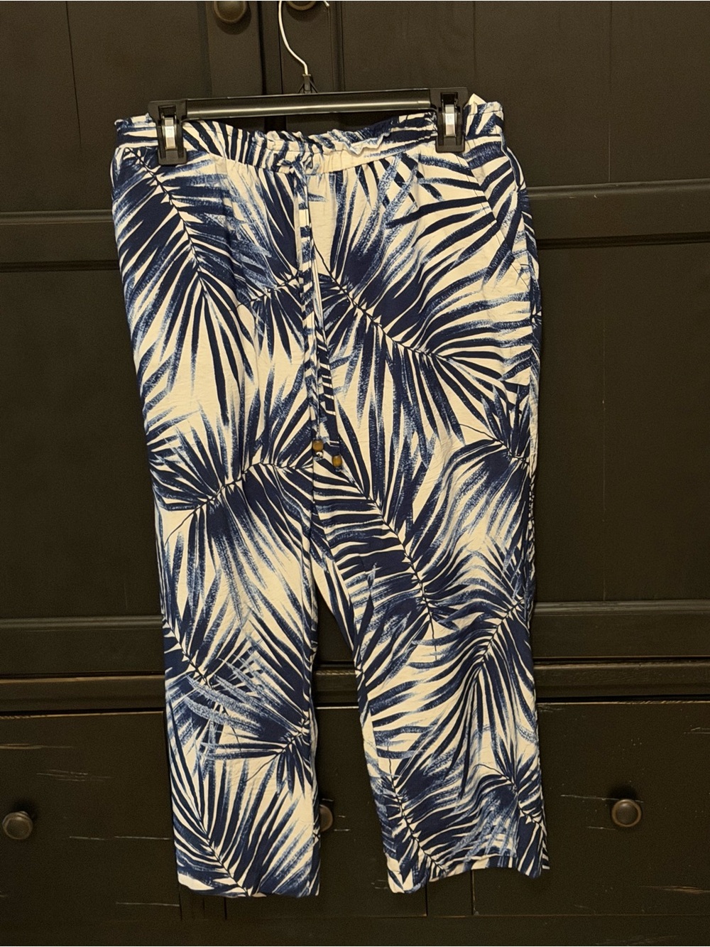 Soho Apparel Navy & White Palm-Stripe Elastic Waist Pants